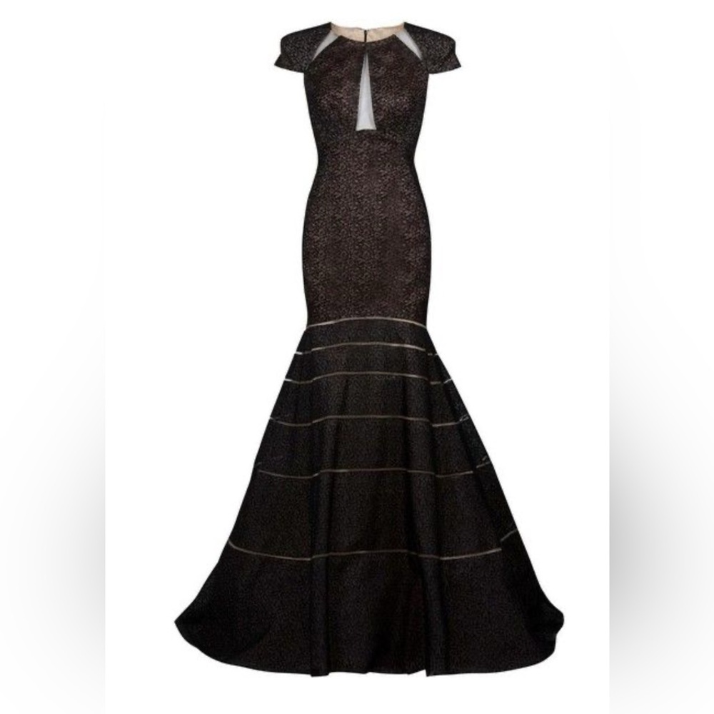 ANGEL SANCHEZ Embroidered Black Cutout Trumpet
Gown -Size 6